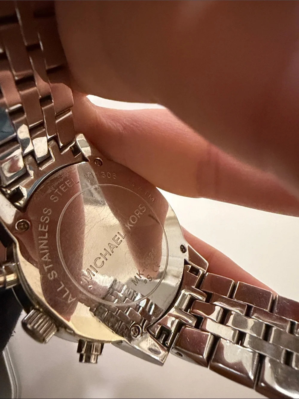 Michael Kors Silver Watch with Mother-of-Pearl Dial and Crystal Markers